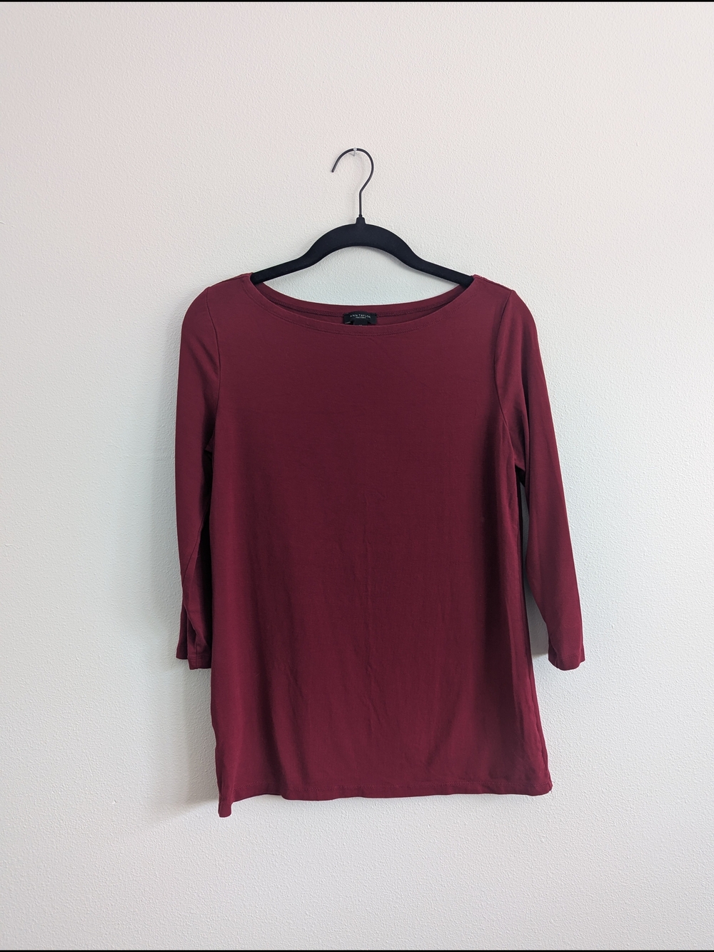 Ann Taylor Factory Burgundy Boatneck Long Sleeve Tee